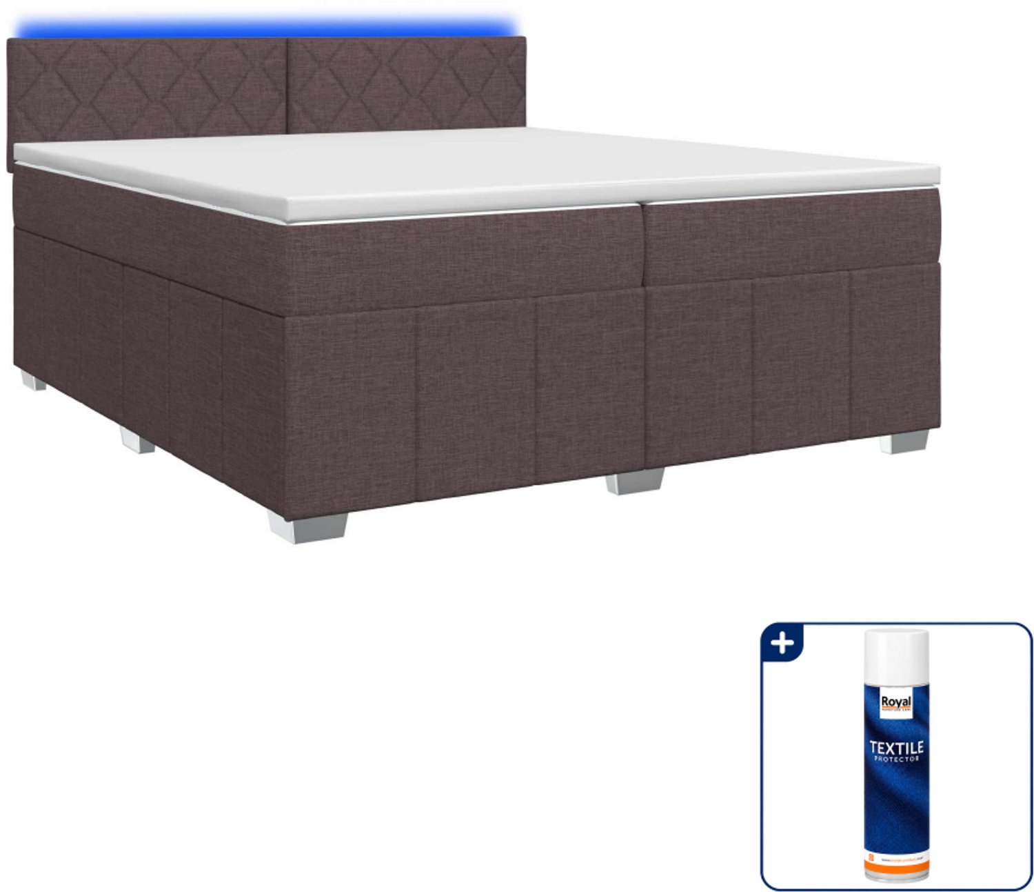 vidaXL boxspringbed met matras - 200 x 200 cm - donkerbruin - Inclusief textielbeschermer 500 ml
