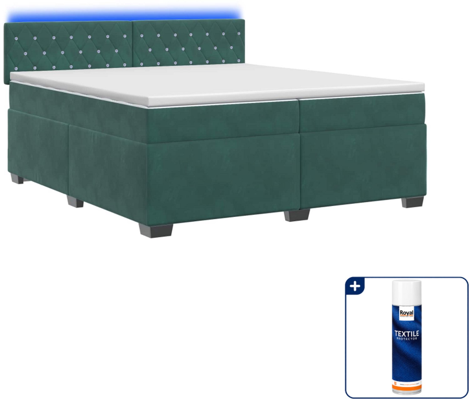 vidaXL Boxspring met matras en led - 200 x 200 cm - donkergroen - Inclusief textielbeschermer 500 ml
