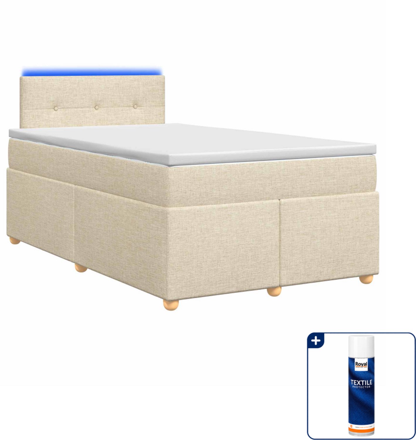 vidaXL Boxspringbed met matras - 120 x 190 cm - crèmekleurig - Inclusief textielbeschermer 500 ml