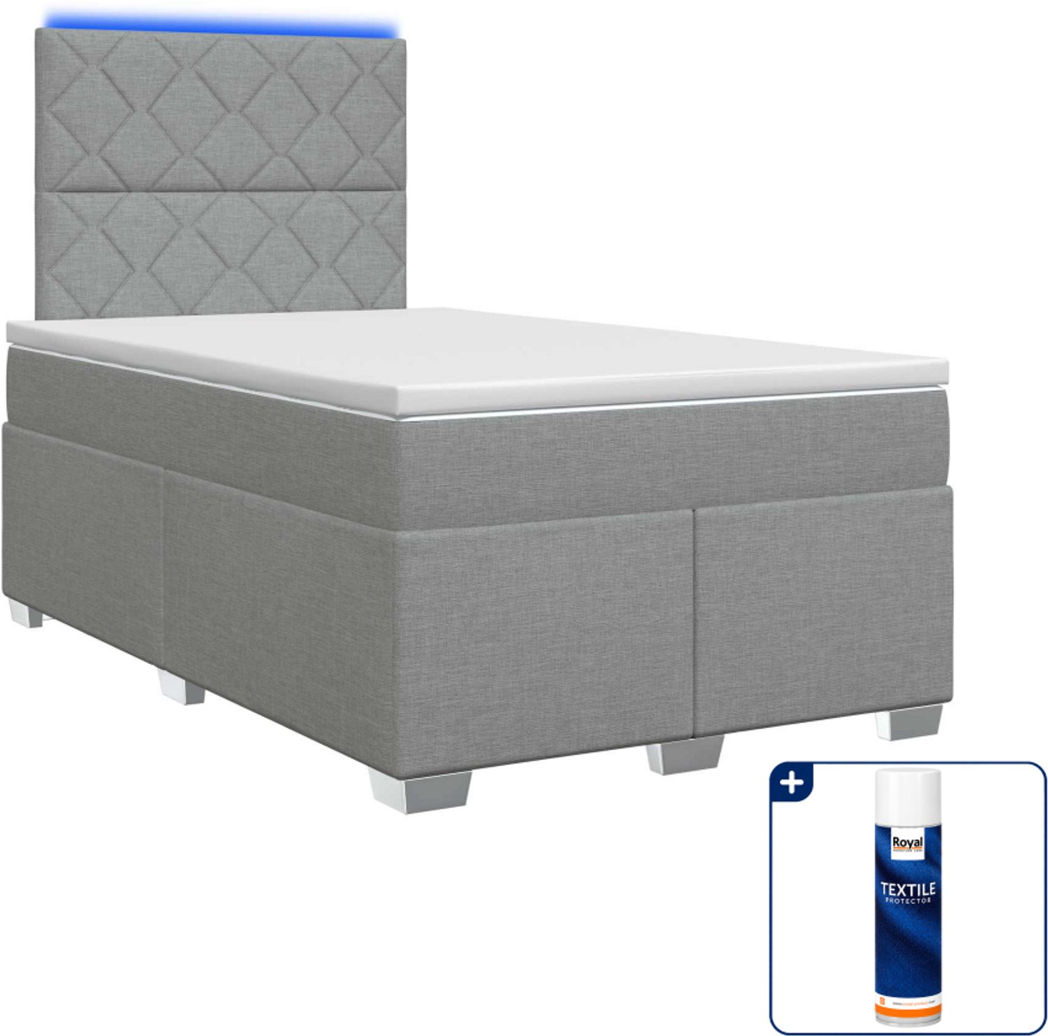 vidaXL boxspringbed met matras - 120 x 190 cm - lichtgrijs - Inclusief textielbeschermer 500 ml