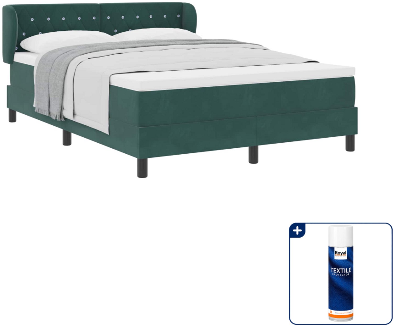 vidaXL Boxspringbed Small double - 140 x 200 cm - donkergroen - Inclusief textielbeschermer 500 ml