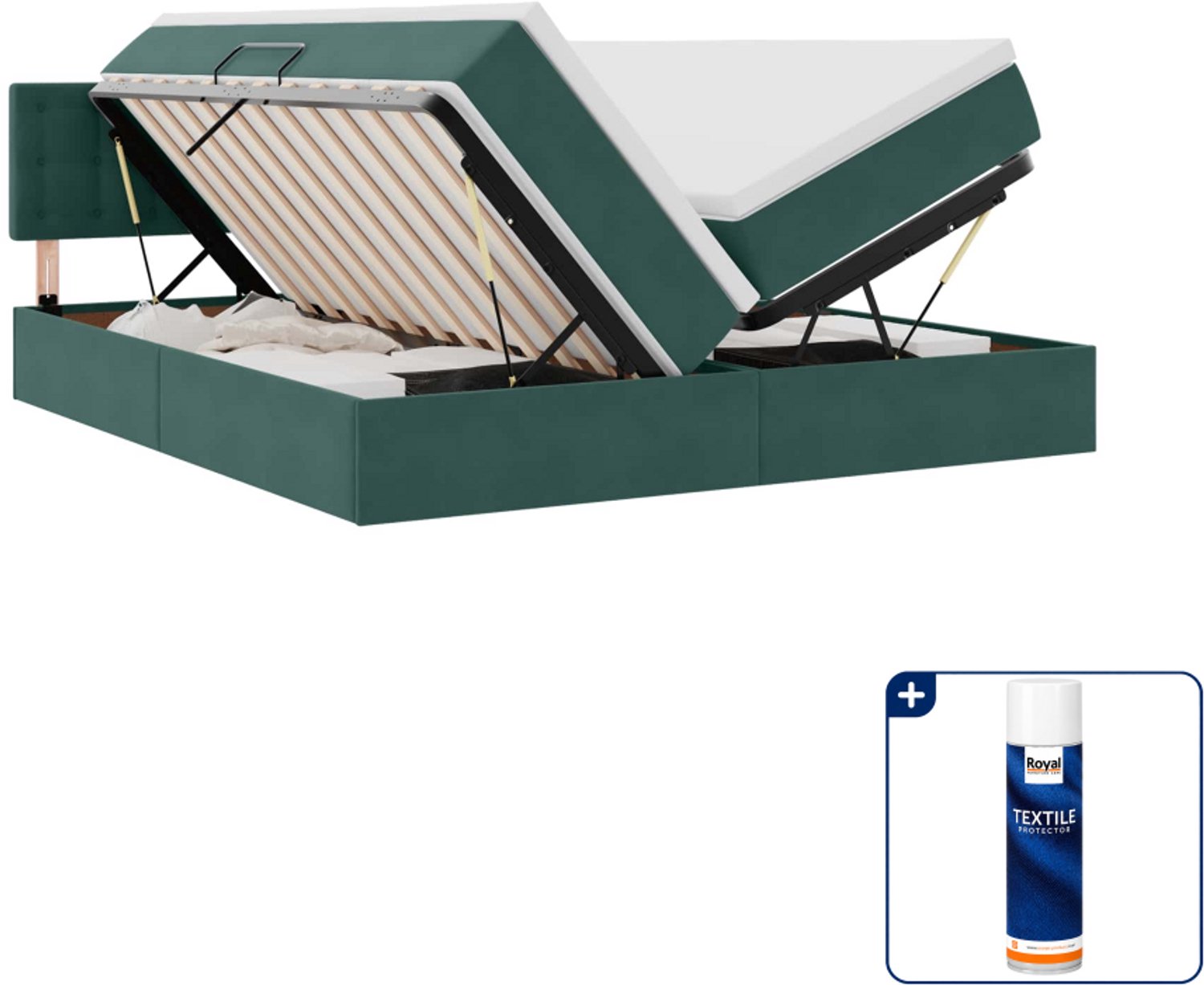 vidaXL opbergbed - 100 x 200 cm - fluweel - donkergroen - Inclusief textielbeschermer 500 ml Lichtgrijs