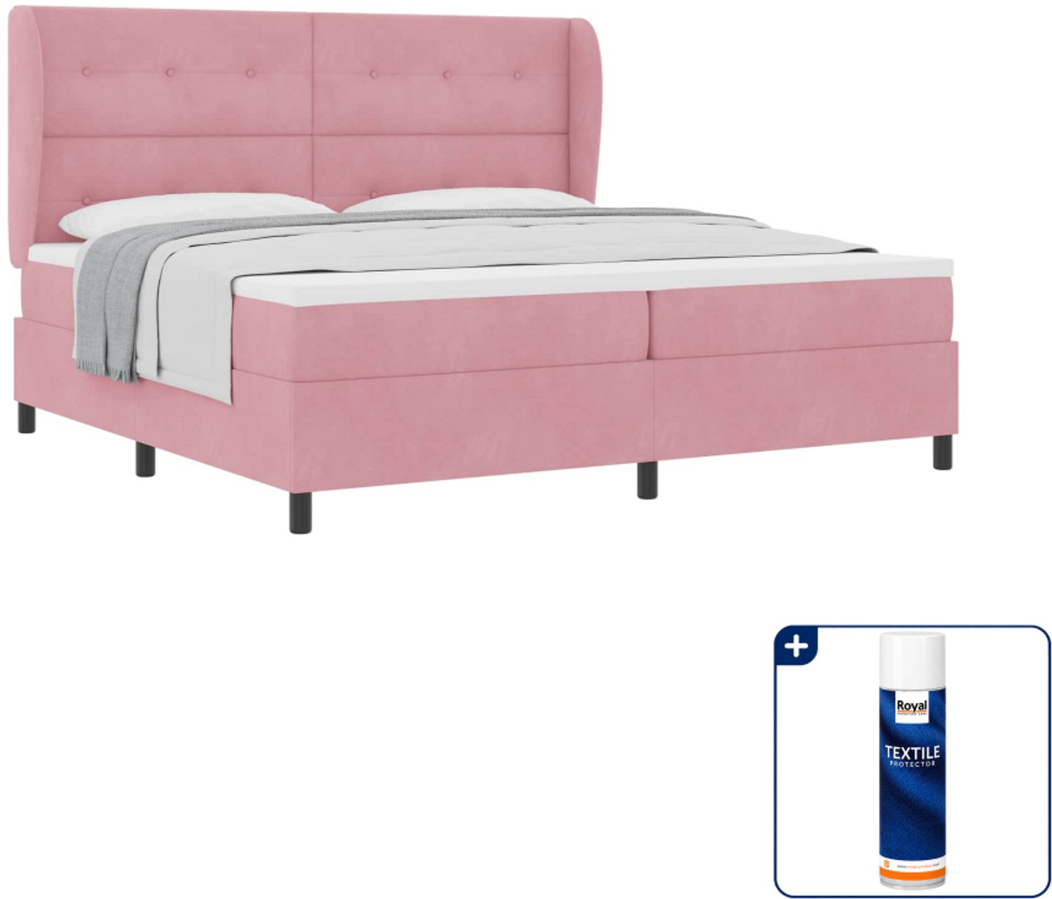 vidaXL Boxspringbed - 200 x 200 cm - fluweel - roze - Inclusief textielbeschermer 500 ml