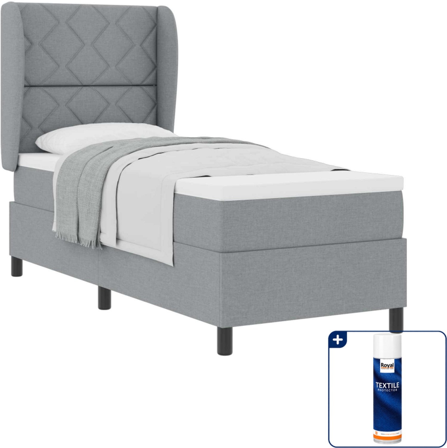vidaXL boxspring met matras - 80 x 200 cm - lichtgrijs - Inclusief textielbeschermer 500 ml