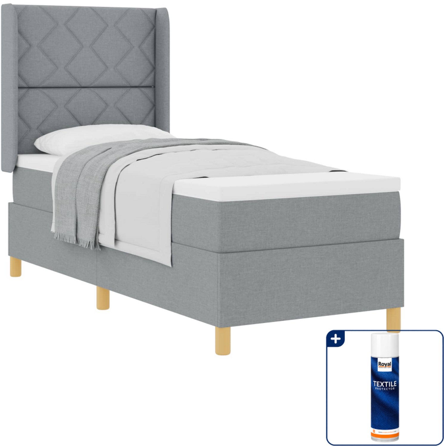 vidaXL boxspringbed - 80 x 200 cm - stof - lichtgrijs - Inclusief textielbeschermer 500 ml
