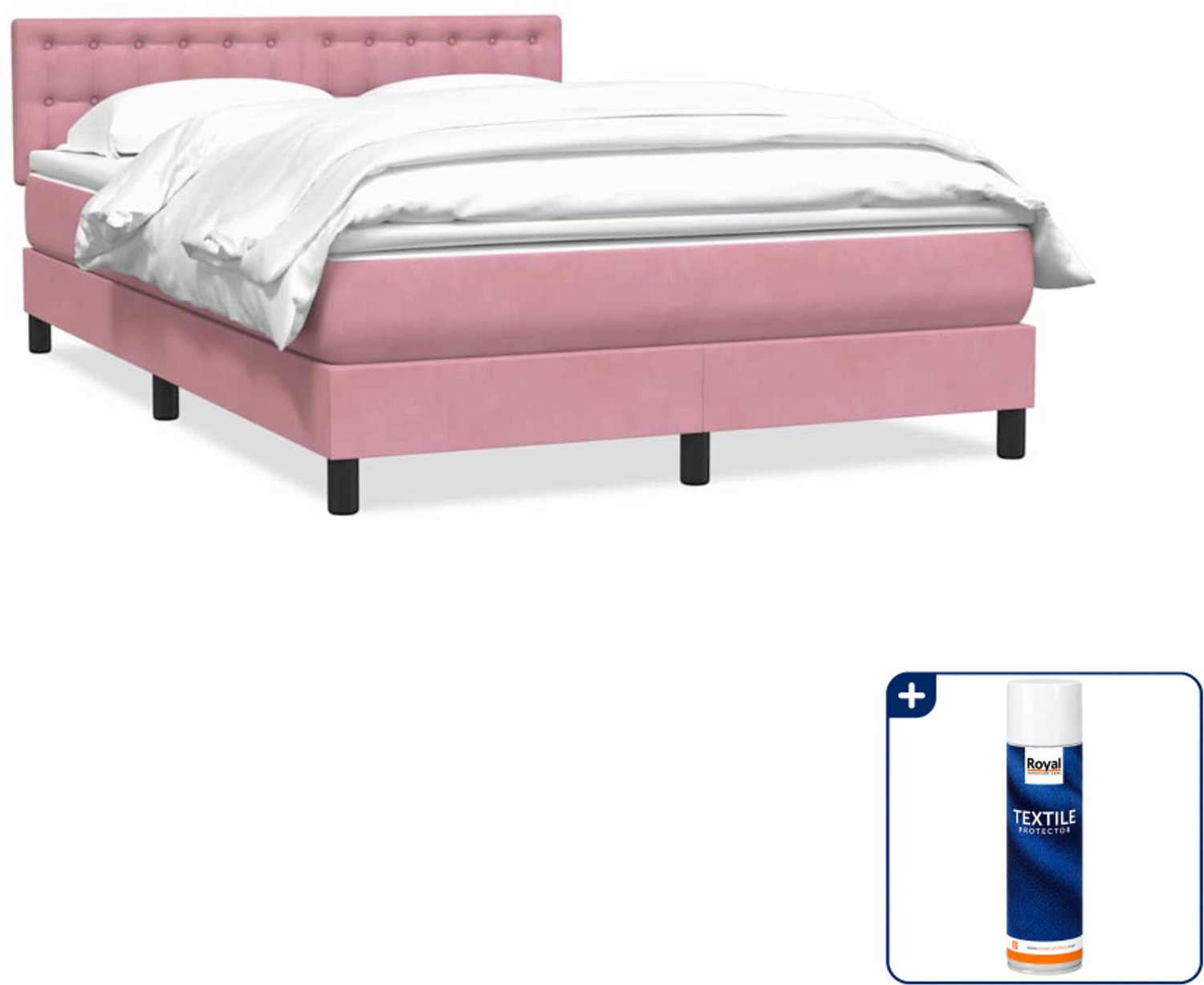 vidaXL Boxspring - Small double - 140 x 210 cm - fluweel - roze - Inclusief textielbeschermer 500 ml Wit