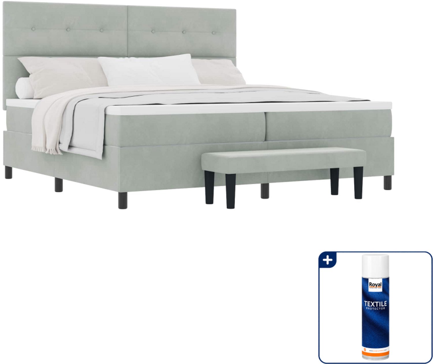 vidaXL boxspring bed - 200 x 200 cm - fluweel - lichtgrijs - Inclusief textielbeschermer 500 ml