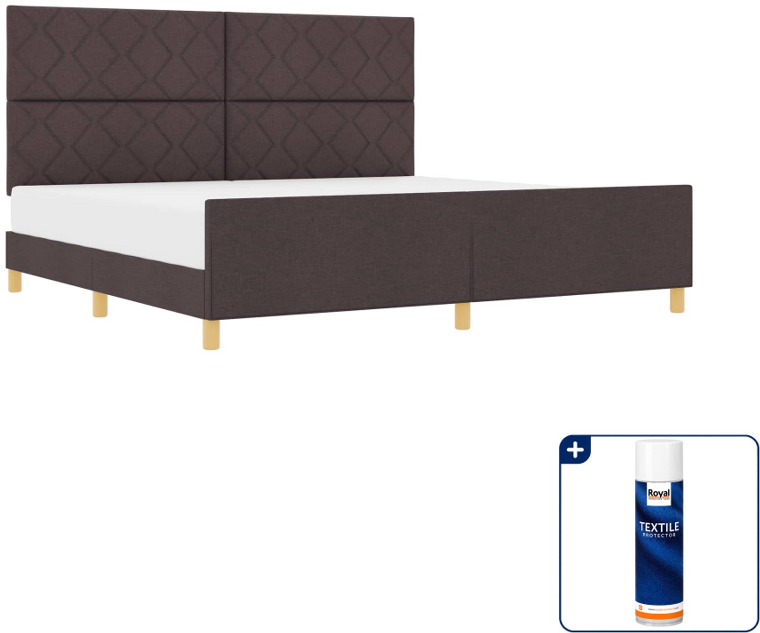 vidaXL Bedframe - 200 x 200 cm - stof - donkerbruin - Inclusief textielbeschermer 500 ml Lichtgrijs