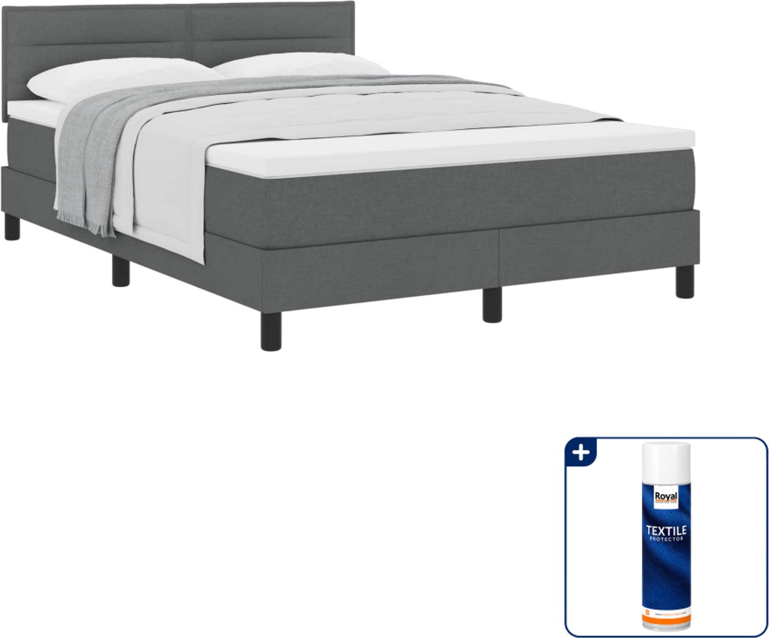 vidaXL boxspringbed - Queensize 160 x 200 cm - donkergrijs - Inclusief textielbeschermer 500 ml