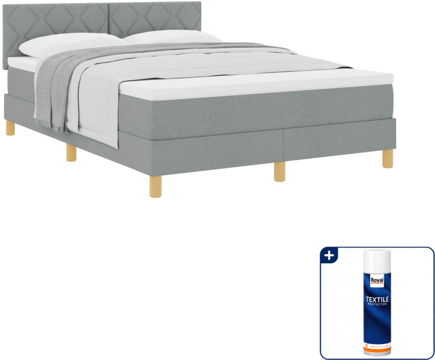 vidaXL boxspringbed Queensize - 160 x 200 cm - lichtgrijs - Inclusief textielbeschermer 500 ml