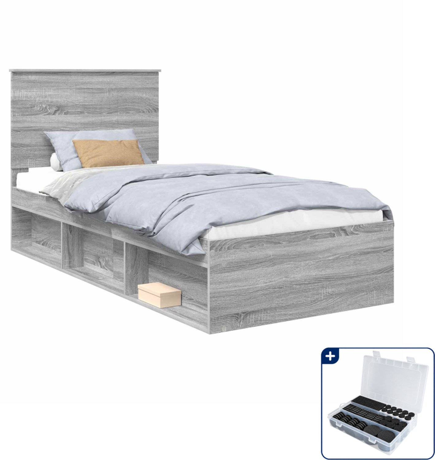 vidaXL bedframe - 90 x 190 cm - bewerkt hout en grenenhout - grijs sonoma - Inclusief antikrasvilt 177-delig