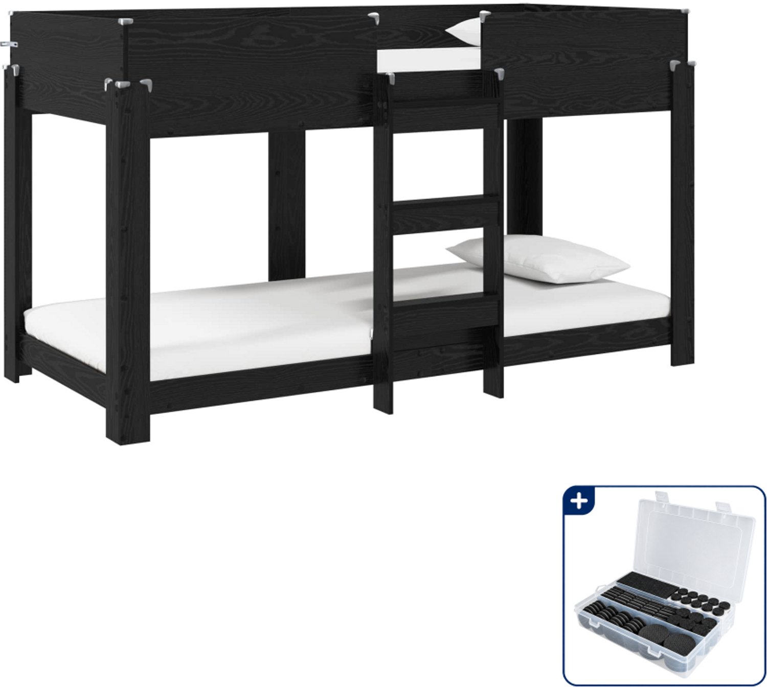 vidaXL stapelbed - 80 x 200 cm - bewerkt hout - zwart eiken - Inclusief antikrasvilt 177-delig Wit