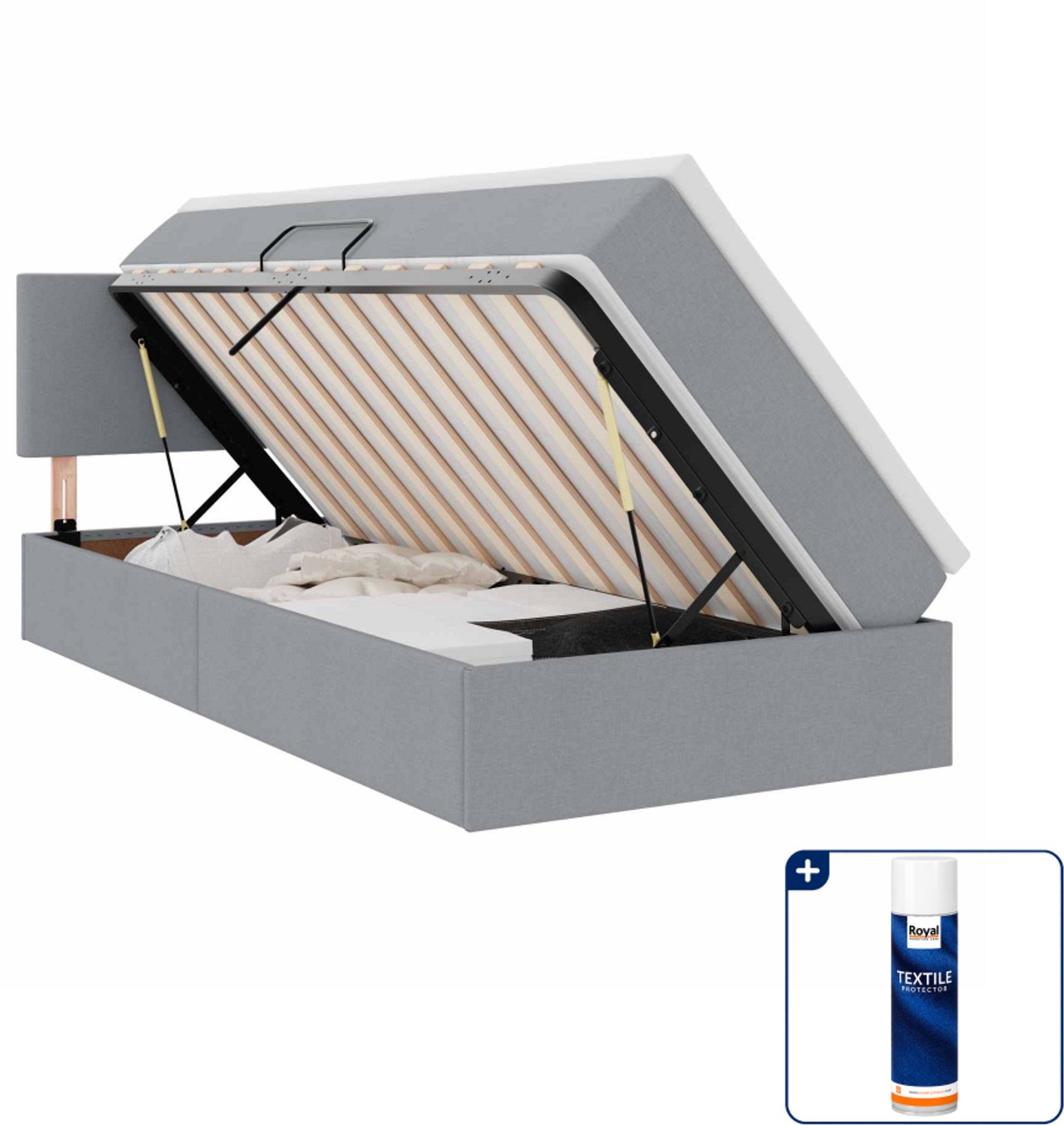 vidaXL opbergbed met matras - 90 x 190 cm - fluweel - lichtgrijs - Inclusief textielbeschermer 500 ml Crème