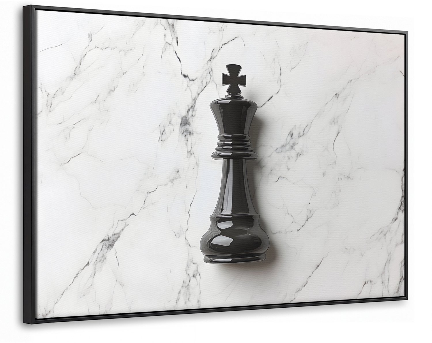 Canvas Schilderij met Baklijst XXL Canvas Schilderij met Baklijst 150x100cm - Schaakstuk - Koning - Zwart - Marmer - Muurdecoratie woonkamer - Slaapkamer decoratie - Kamer accessoires - Schilderijen op canvas met lijst groot