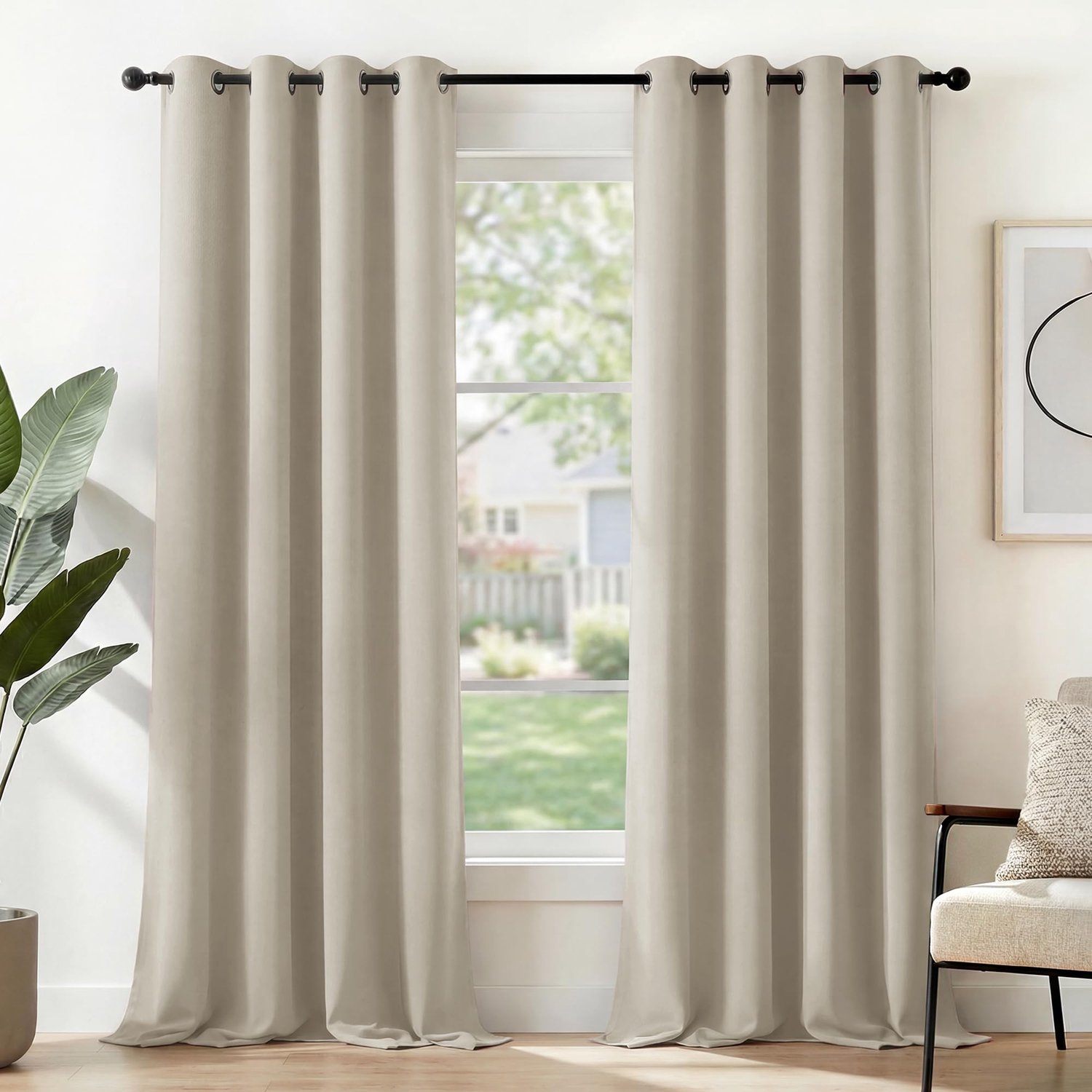 Famanu Verduisterende gordijnen set van 2 stuks, 140 x 240 cm, lichtbeige, voor optimale lichtbescherming en geluidsisolatie, eenvoudig te onderhouden, ideaal voor een gezonder woonklimaat
