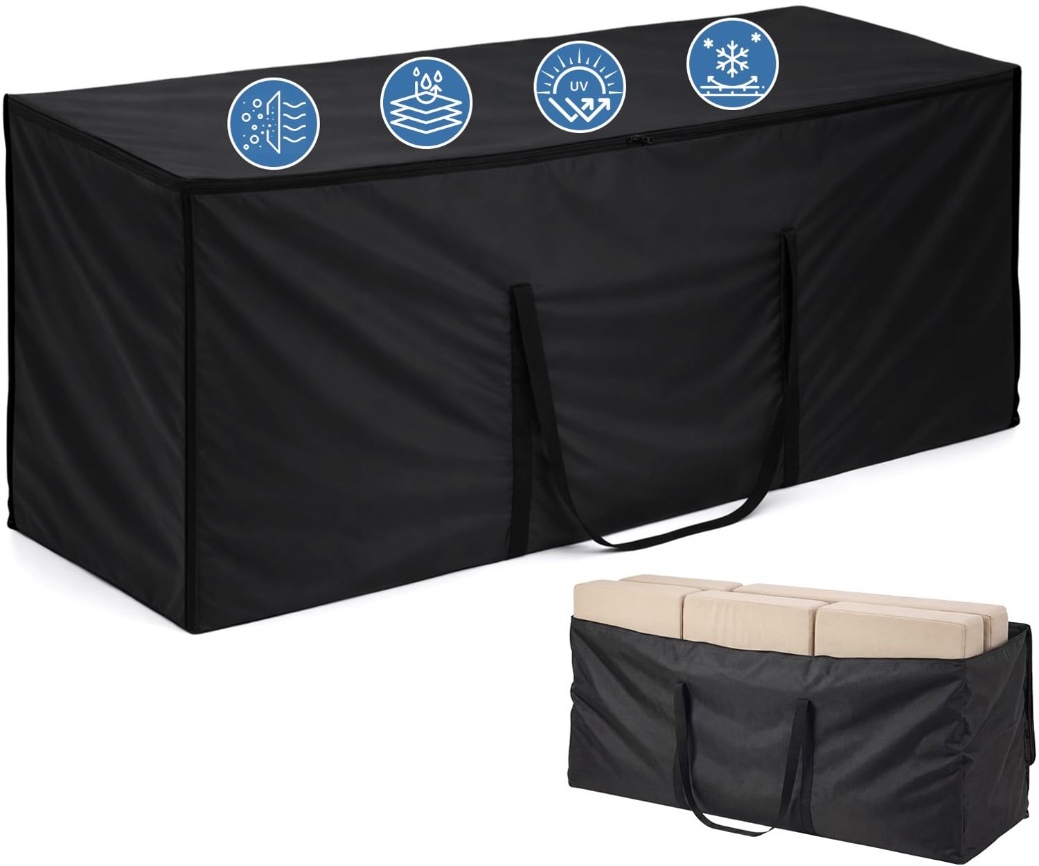 Famanu XXL opbergtas voor tuinkussens van 200x60x80 cm, extra grote kussentas voor tuinmeubelen, waterafstotend en stofdicht, ideaal voor loungekussens en kerstbomen wit