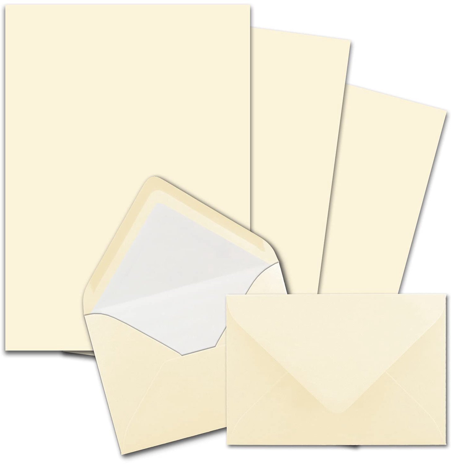 75 Briefpapiersets A4 met C6 Gevoerde Enveloppen in Crème-Vanille
