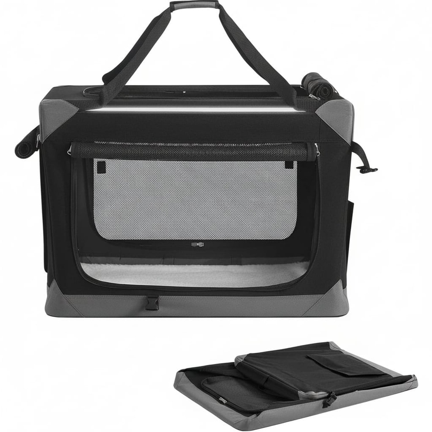 Klarven® Hondenrugzak Zwart-Grijs - Opvouwbare Hondenrugzak - Hondenbench tot 25 kg - Draagbare Hondenbench - 4 Deuren met Handgrepen - Oxford Weefsel