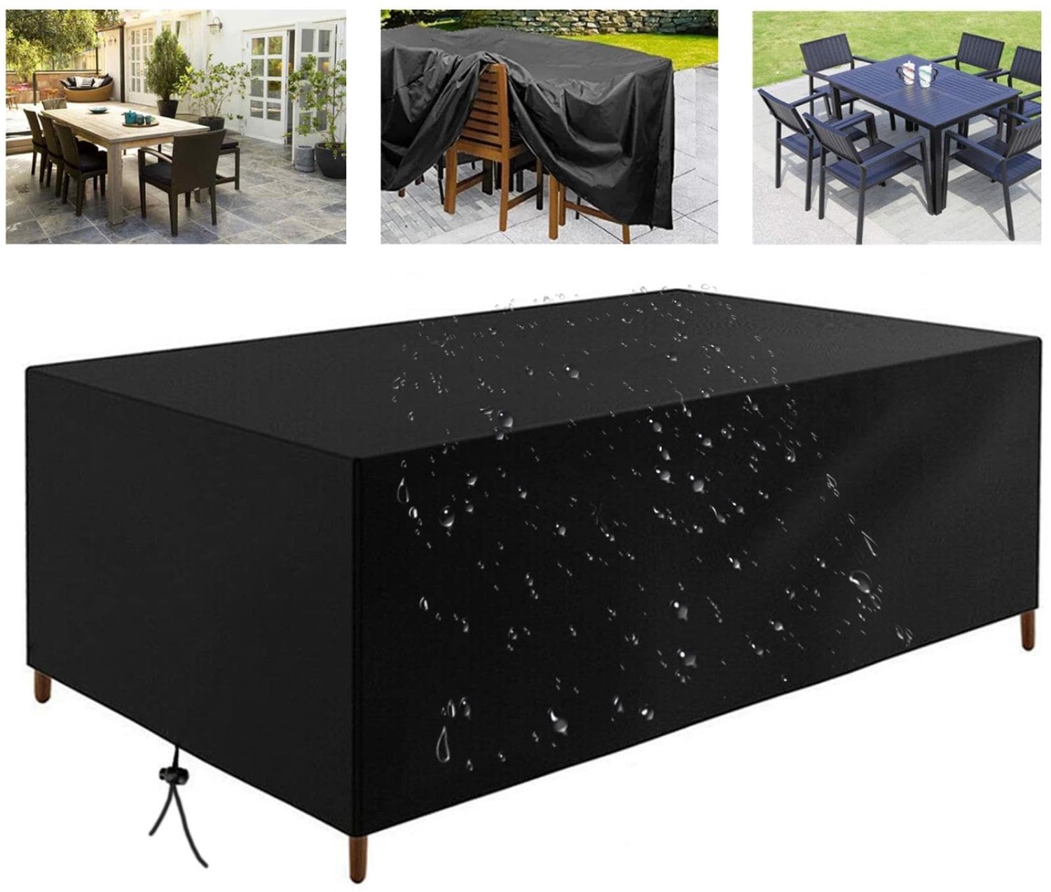 Famanu Tuintafelafdekking van 160x100x60 cm, gemaakt van zwaar 420D Oxford-weefsel, waterdicht en scheurvast, perfect voor het beschermen van je tuinmeubelen tegen de elementen en het behouden van hun kwaliteit Zwart