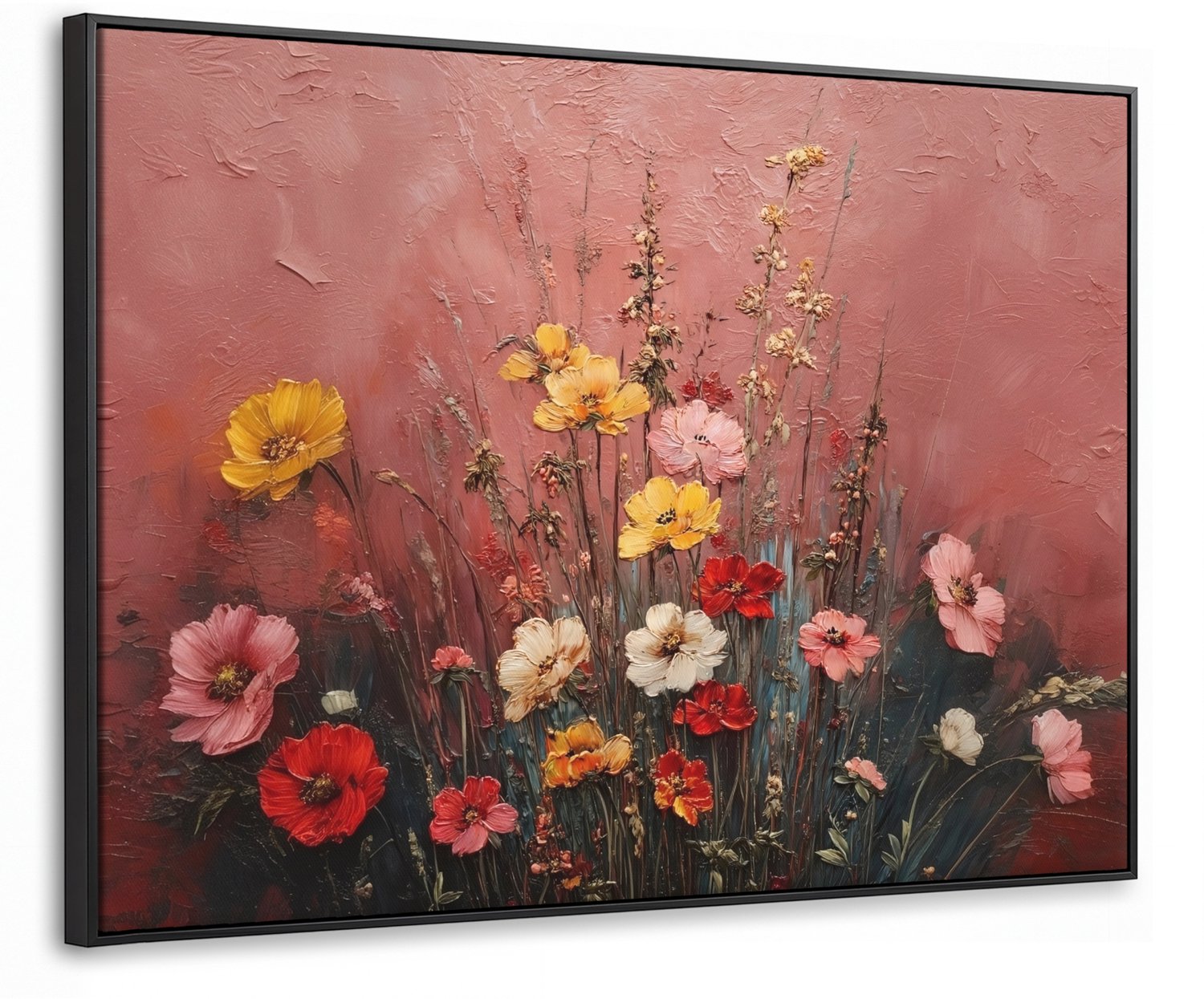 Canvas Schilderij met Baklijst 100x70cm - Bloemenboeket - Fijne details - Roze - Muurdecoratie woonkamer - Slaapkamer decoratie - Kamer accessoires - Schilderijen op canvas met lijst
