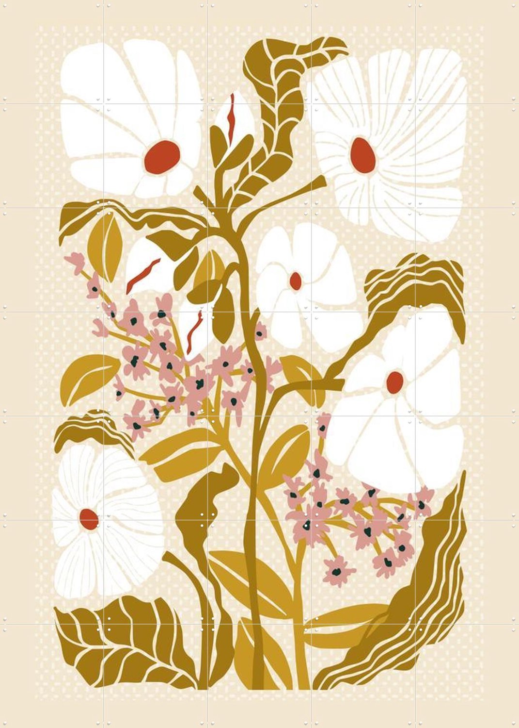 IXXI Klimt Flowers Earthy Colors, Annick & Various - 100 x 140 cm - Grote wanddecoratie en posters - Abstract, Trap, Eetkamer, Woonkamer, Slaapkamer Beige