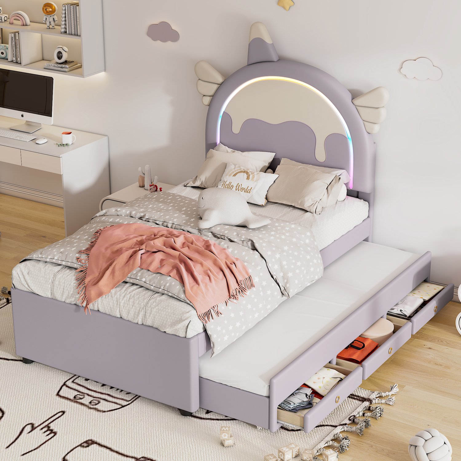 Zubaliya Bedframe - 90 x 200 cm - Paars - kunstleer