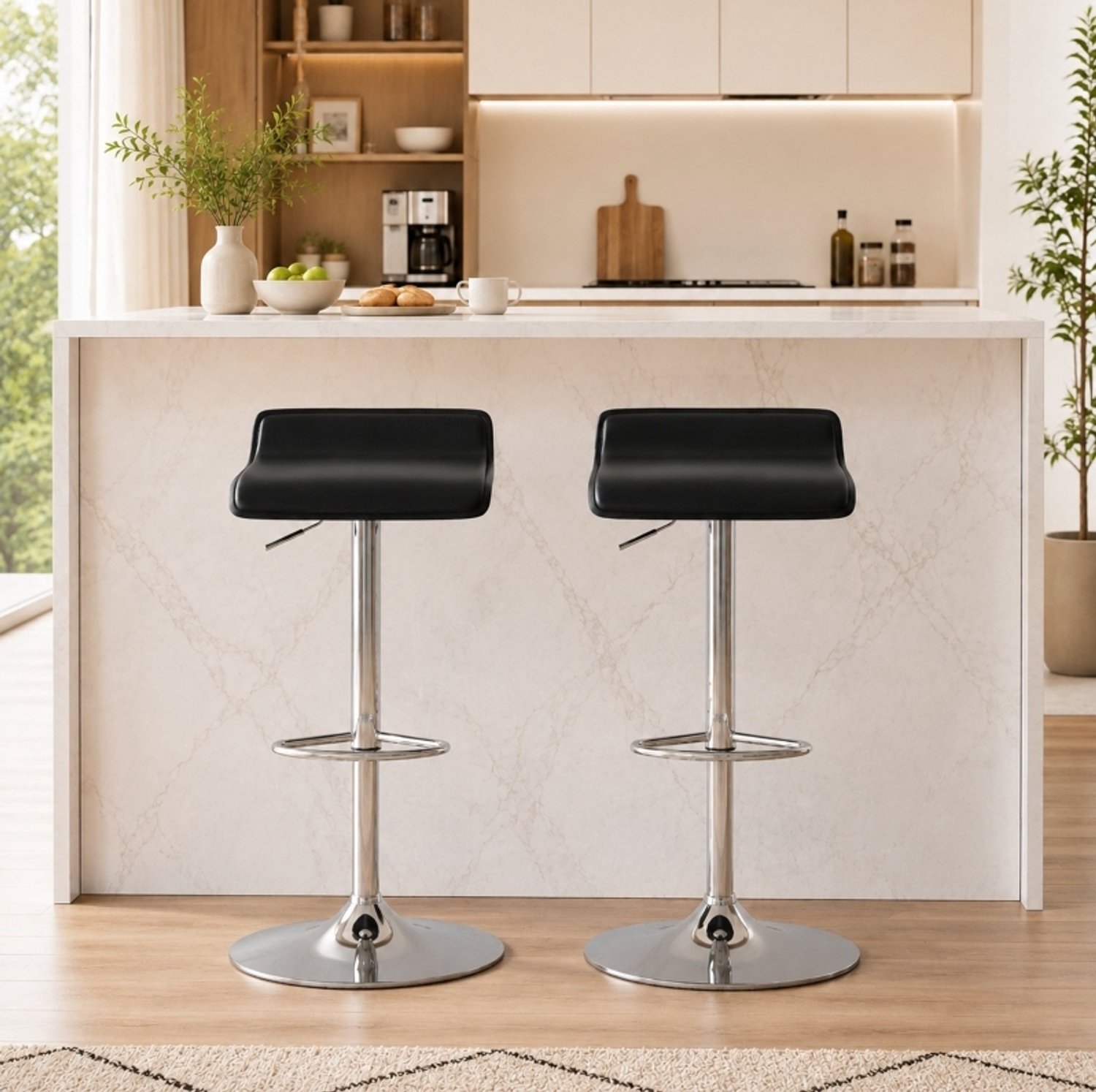 STILVORA Barkruk 38 x 38 x 83 cm - In Hoogte Verstelbaar en 360 Graden Draaibaar - Voor Keuken en Bar - Pvc en Staal - Zwart