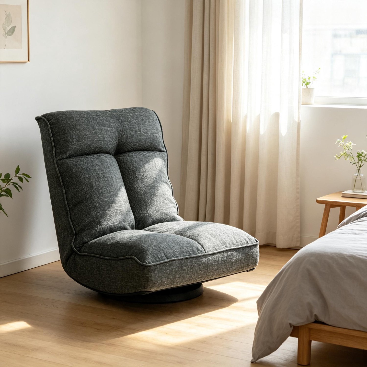 STILVORA Relaxfauteuil 58 x 107 x 79 cm - Draaibaar met Rugleuning in 5 Standen - Voor Woonkamer en Leeshoek - Linnen - Grijs