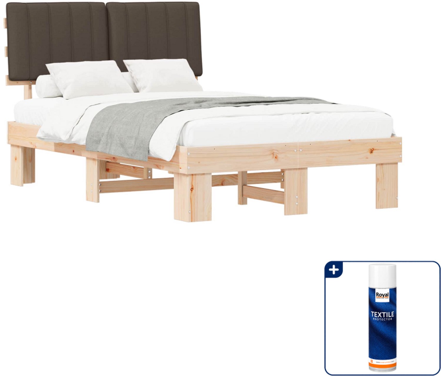 vidaXL bedframe - 120 x 190 cm - massief grenenhout - taupe - Inclusief textielbeschermer 500 ml