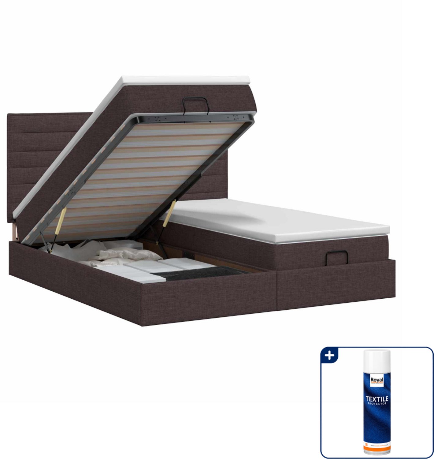 vidaXL Kingsize ottoman bed met matras 2 st - 203 x 180 cm - stof - donkerbruin - Inclusief textielbeschermer 500 ml