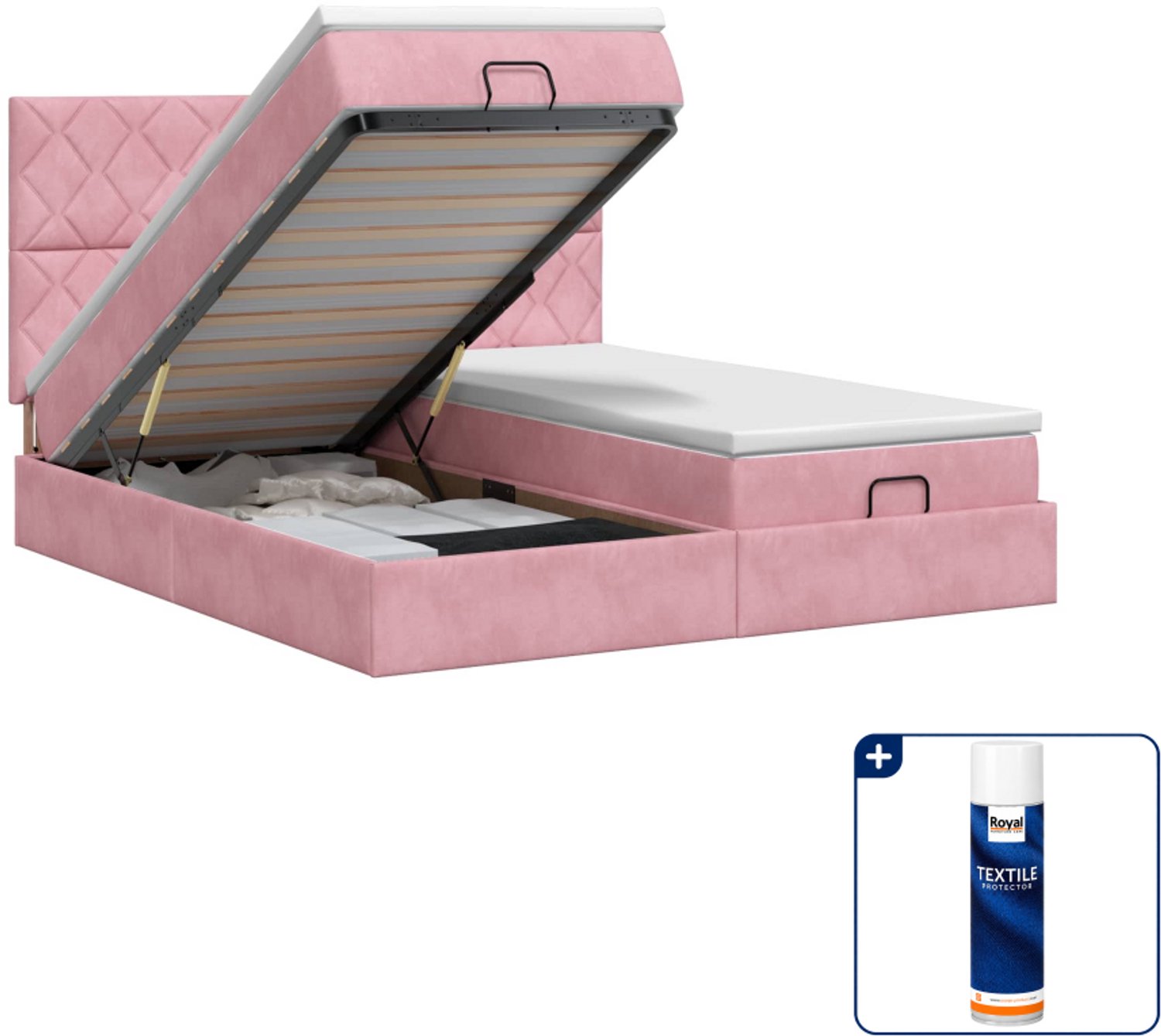 vidaXL ottoman bed met matras 2 st - 180 x 200 cm - roze fluweel - Inclusief textielbeschermer 500 ml