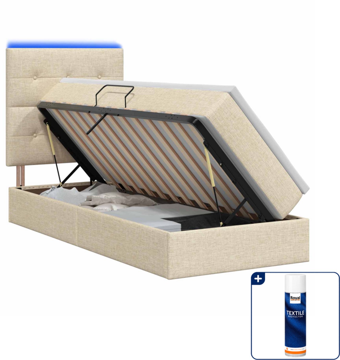 vidaXL led opslagbed met matras - 100 x 200 cm - crèmekleurig - Inclusief textielbeschermer 500 ml