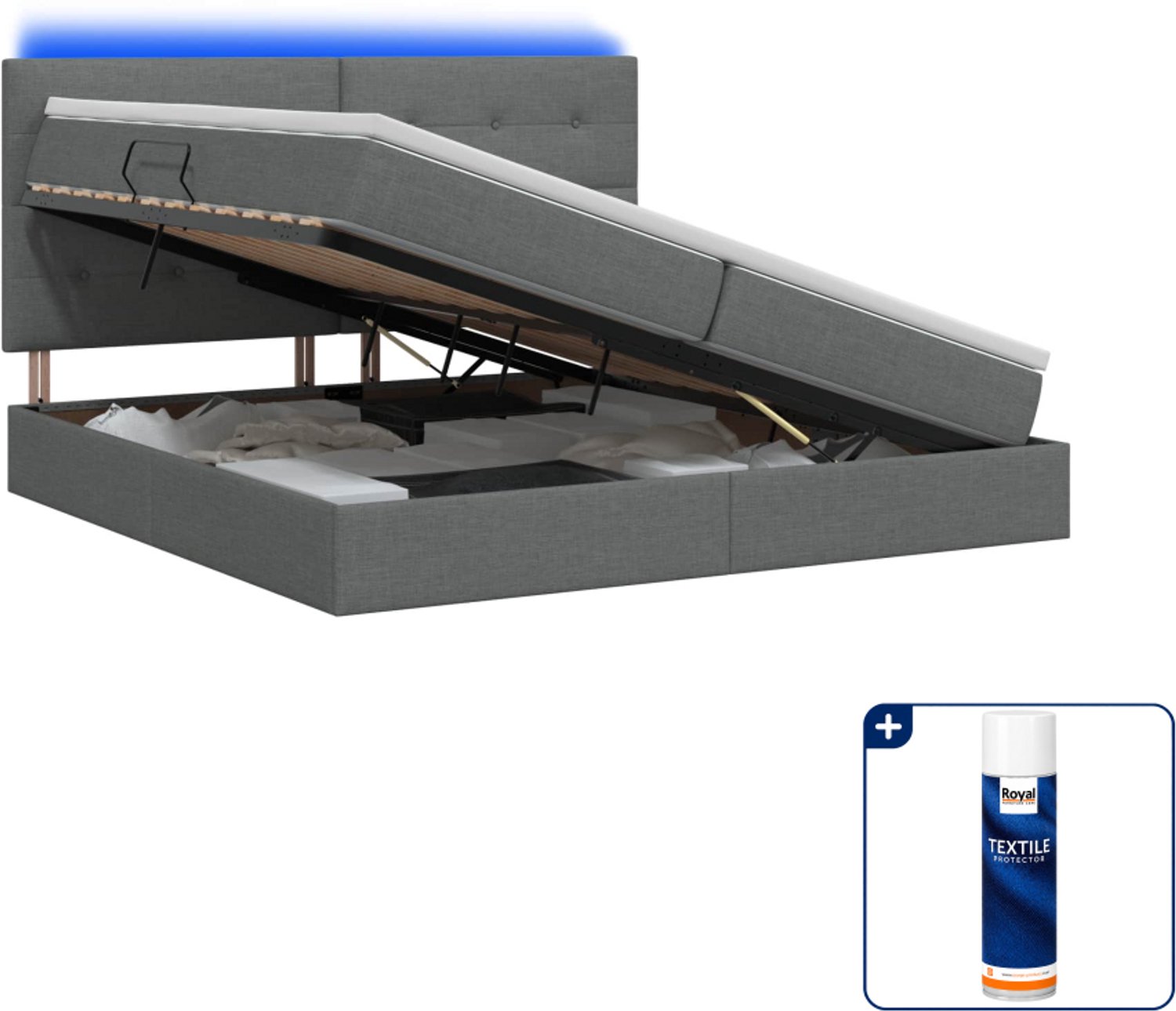 vidaXL led opslagbed - 200 x 200 cm - donkergrijs - Inclusief textielbeschermer 500 ml Donker Grijn