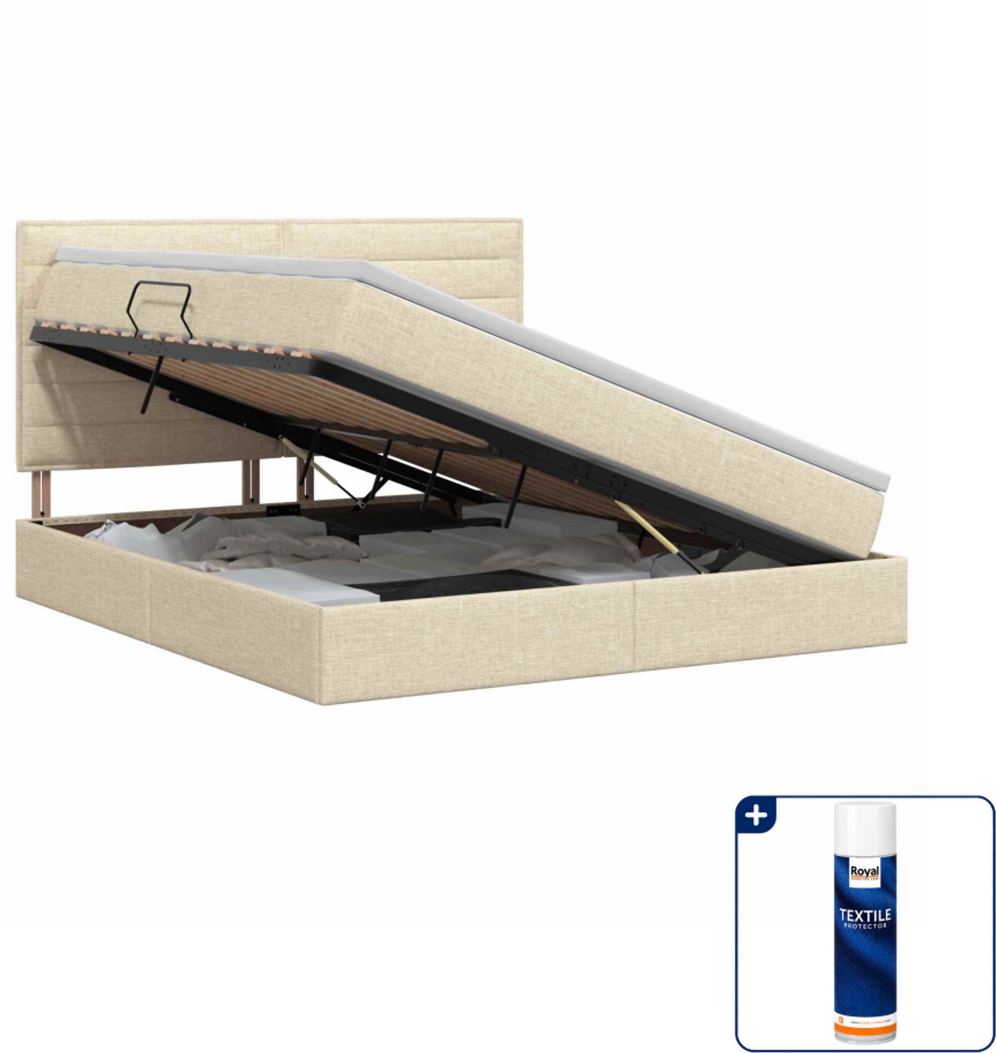 vidaXL Kingsize opbergbed met matras - 180 x 200 cm - crèmekleurig - Inclusief textielbeschermer 500 ml