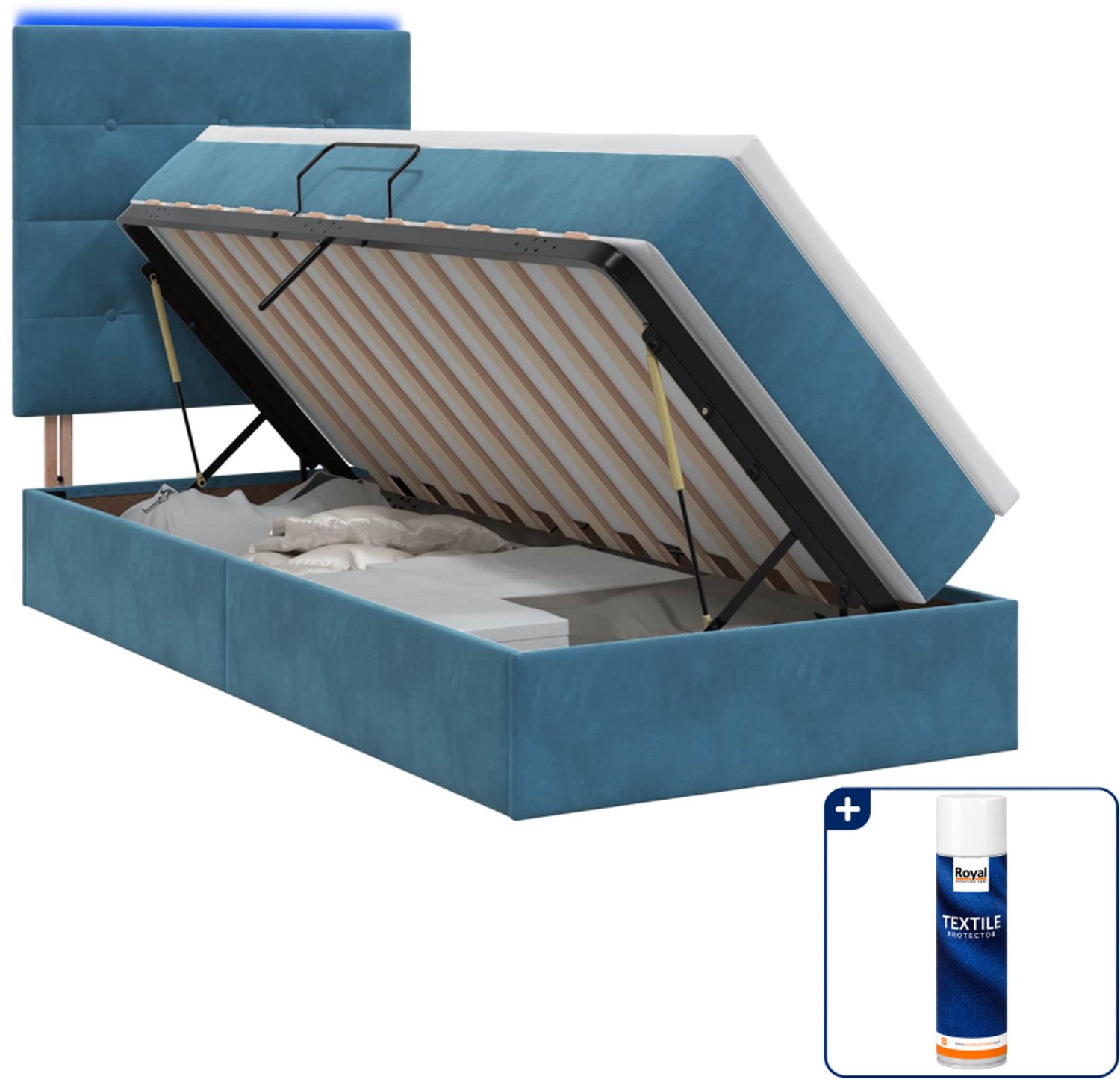 vidaXL led opslagbed met matras - 90 x 190 cm - fluweel - donkerblauw - Inclusief textielbeschermer 500 ml
