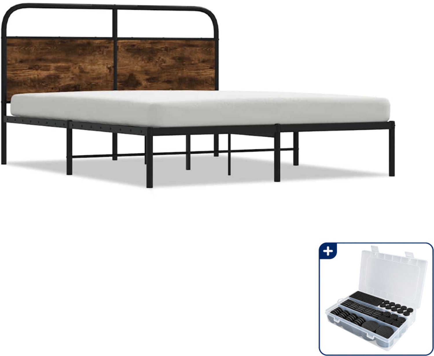vidaXL bedframe - 120 x 200 cm - bewerkt hout - gerookt eiken - Inclusief antikrasvilt 177-delig Bruin