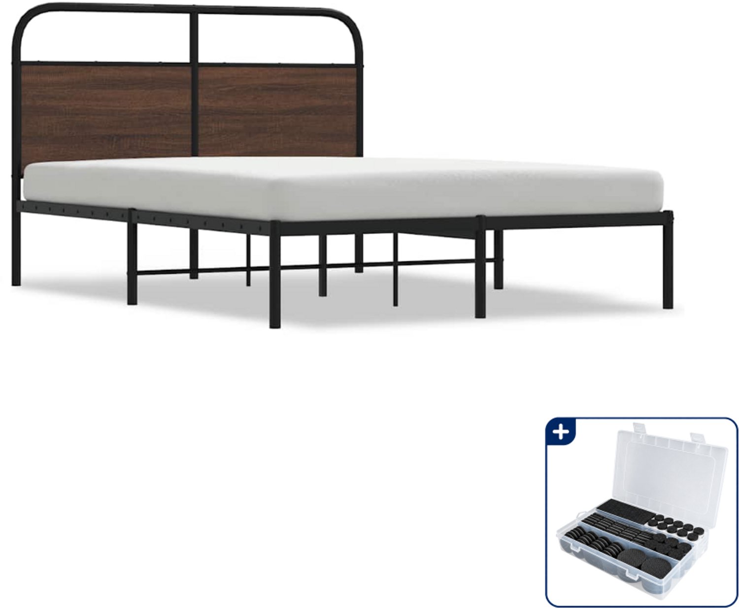 vidaXL bedframe - 120 x 200 cm - staal en bewerkt hout - bruineiken - Inclusief antikrasvilt 177-delig
