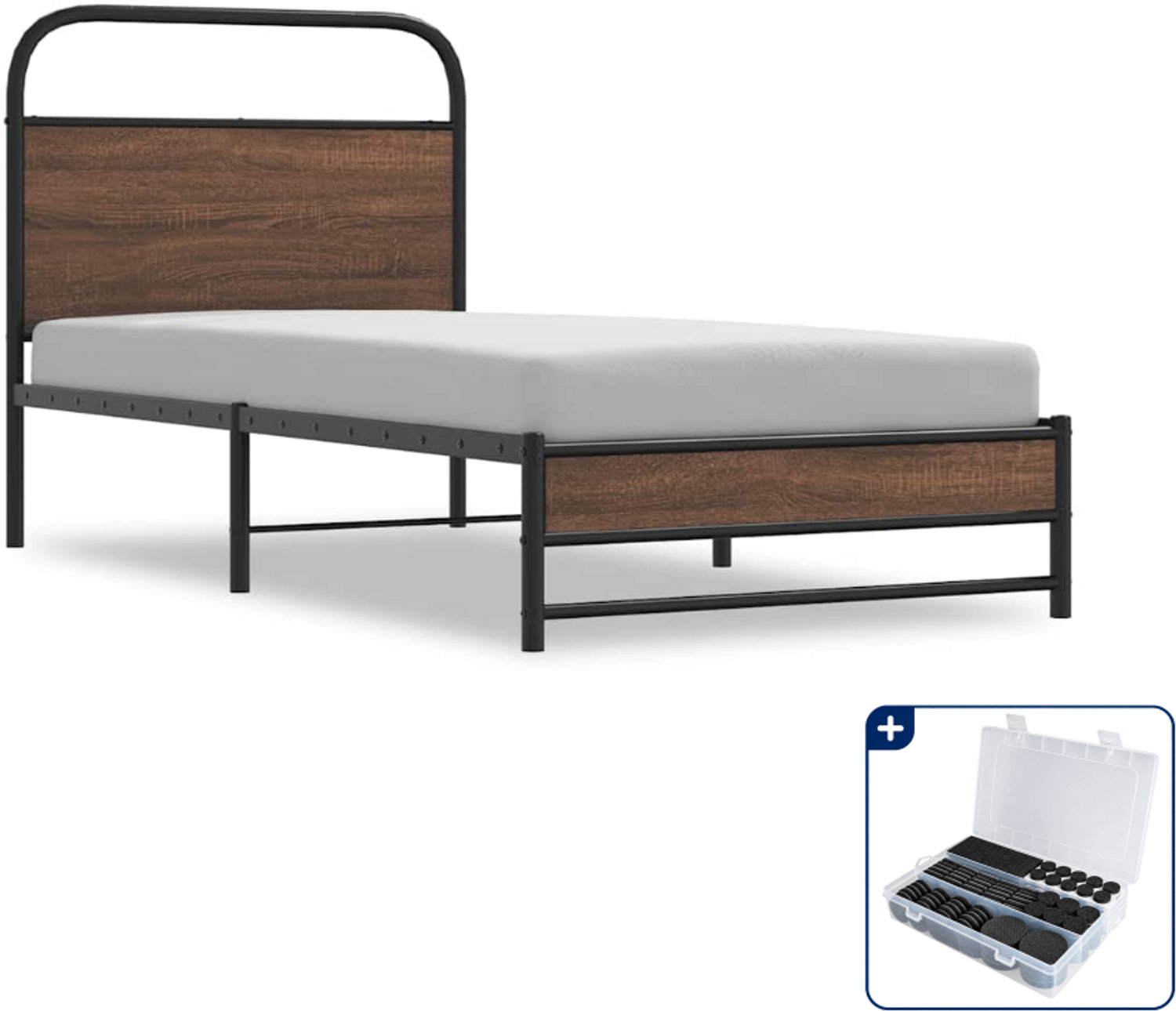 vidaXL bedframe - 100 x 190 cm - bewerkt hout - bruineiken - Inclusief antikrasvilt 177-delig