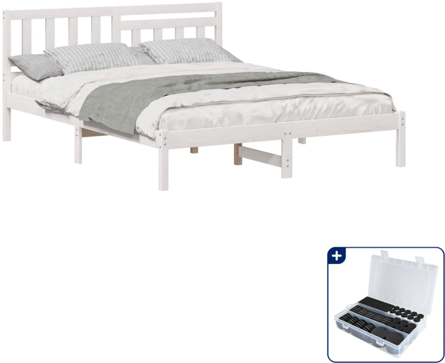 vidaXL Bedframe Small double - 140 x 200 cm - massief grenenhout - wit - Inclusief antikrasvilt 177-delig
