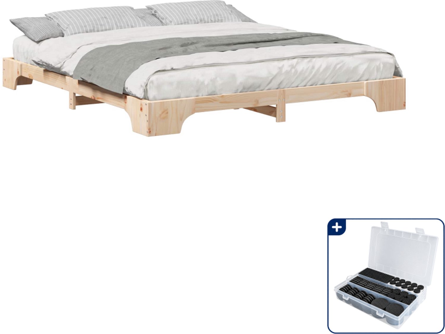 vidaXL Bedframe - 200 x 220 cm - massief grenenhout - bruin - Inclusief antikrasvilt 177-delig