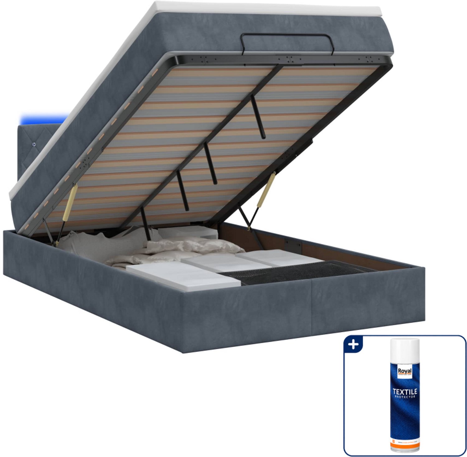 vidaXL bed met matras en led - 120 x 200 cm - donkergrijs - Inclusief textielbeschermer 500 ml