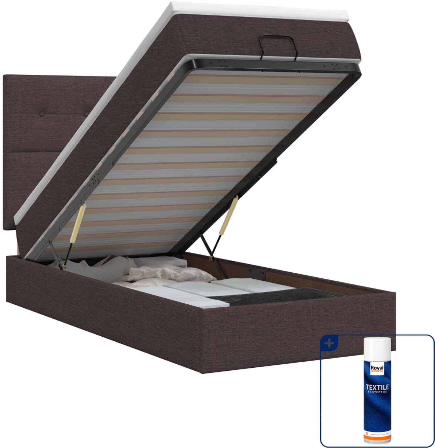 vidaXL ottoman bed - 100 x 200 cm - donkerbruin - Inclusief textielbeschermer 500 ml