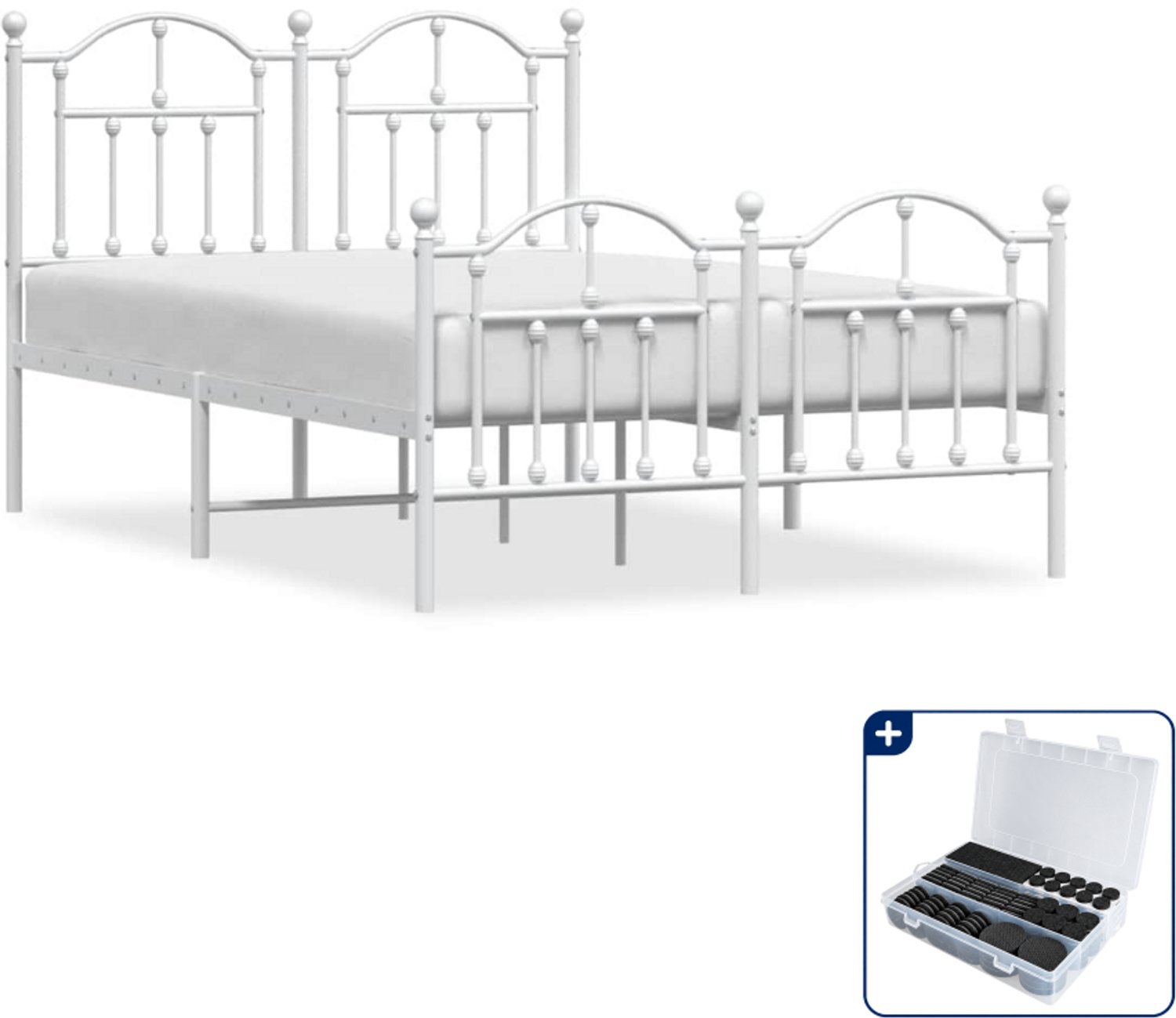 vidaXL Bedframe 120 x 200 cm - metaal - wit - Inclusief antikrasvilt 177-delig