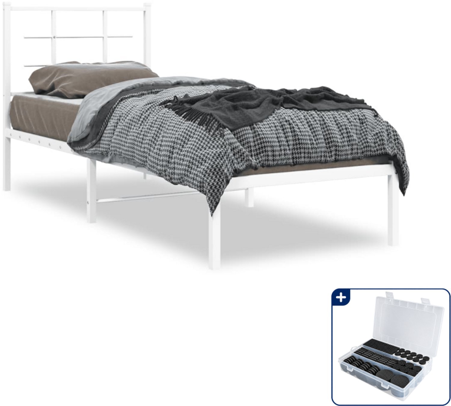 vidaXL bedframe - 80 x 200 cm - staal - wit - Inclusief antikrasvilt 177-delig