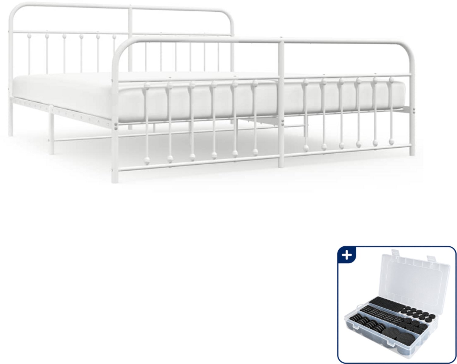 vidaXL bedframe - 200 x 200 cm - metaal - wit - Inclusief antikrasvilt 177-delig