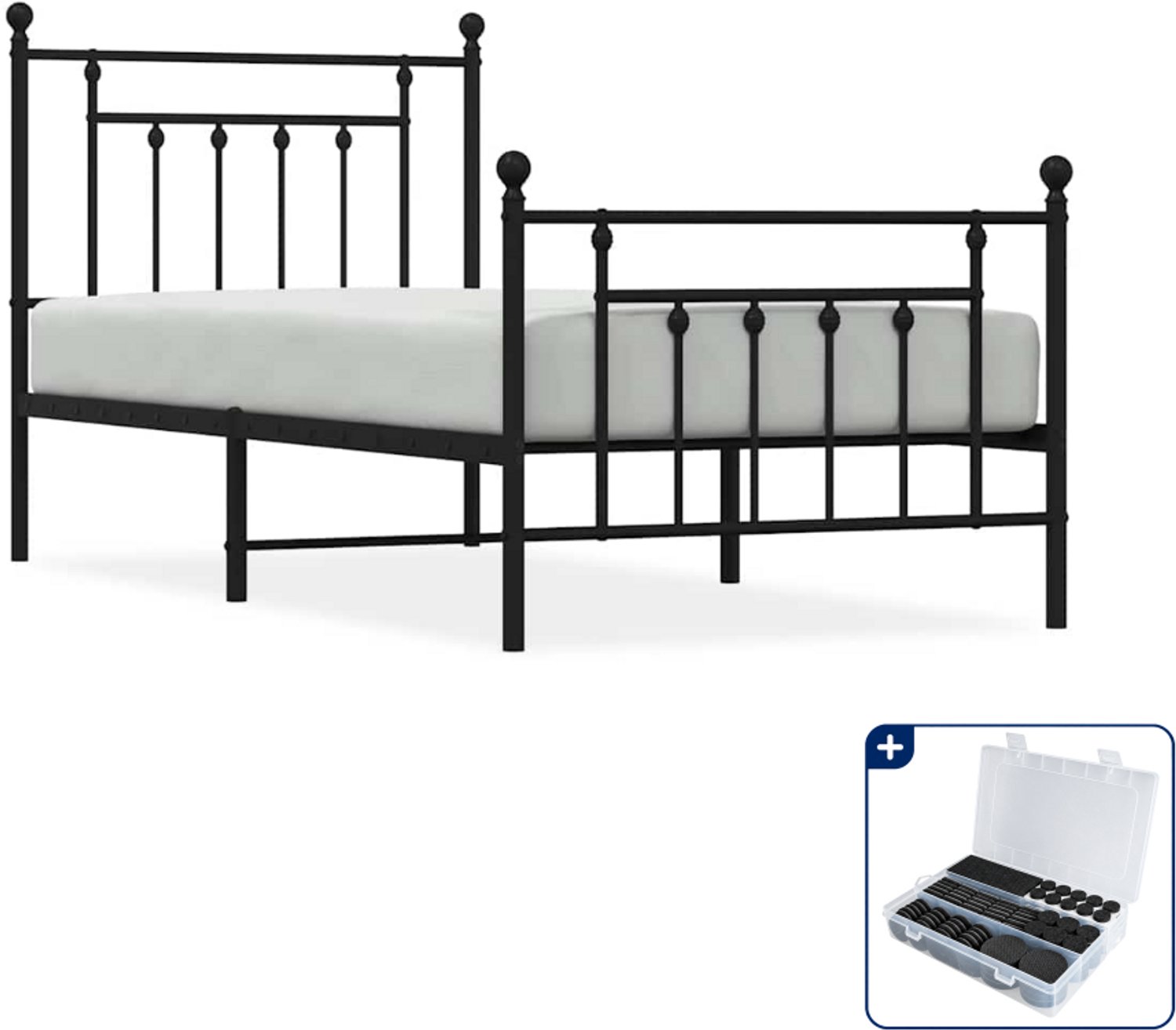 vidaXL bedframe - 90 x 200 cm - metaal - zwart - Inclusief antikrasvilt 177-delig