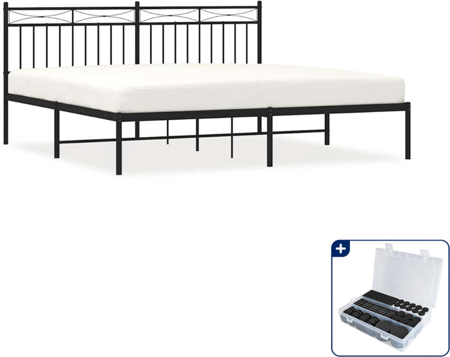 vidaXL bedframe - 183 x 213 cm - metaal - zwart - Inclusief antikrasvilt 177-delig