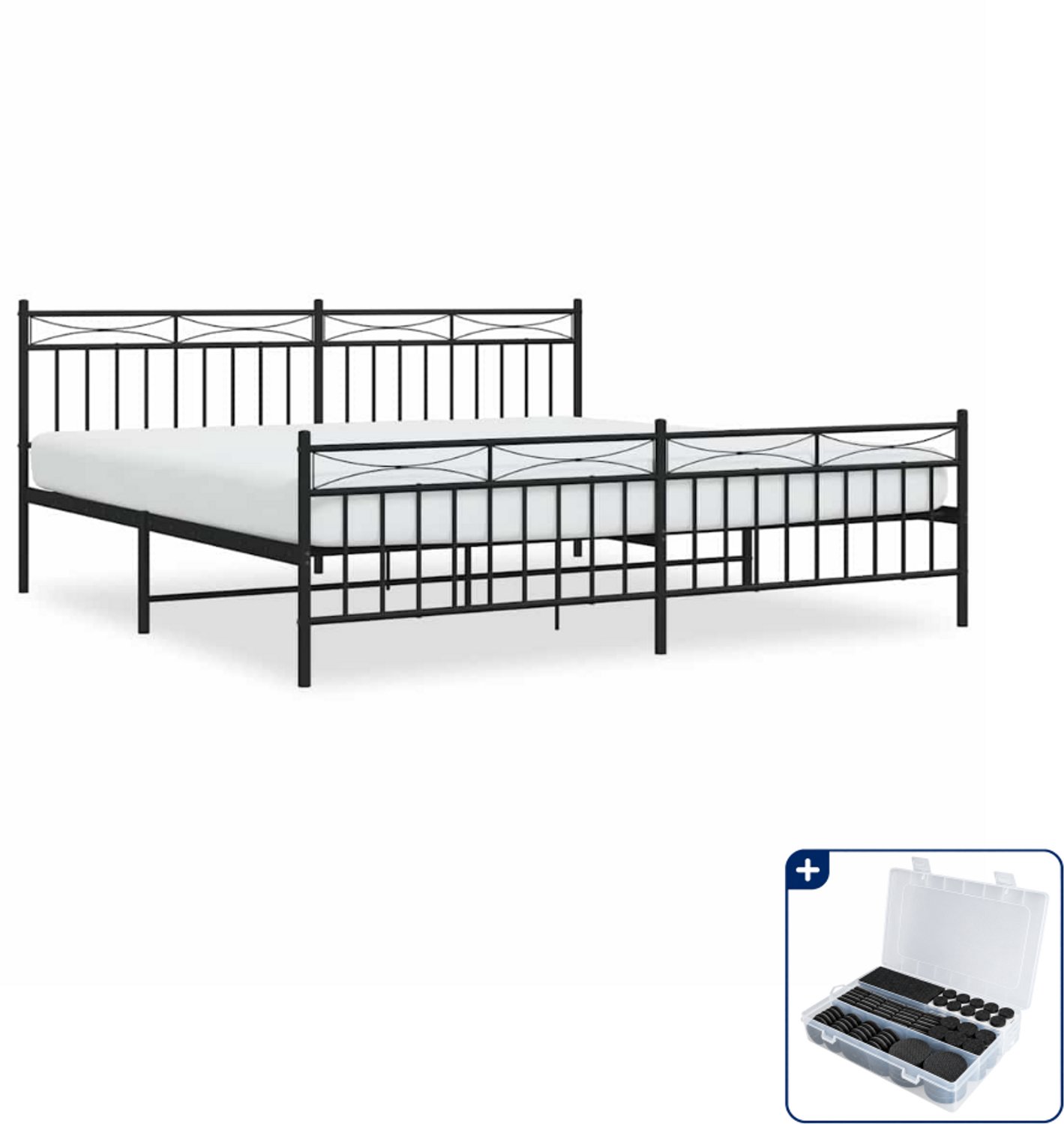 vidaXL bedframe - 193 x 203 cm - metaal - zwart - Inclusief antikrasvilt 177-delig