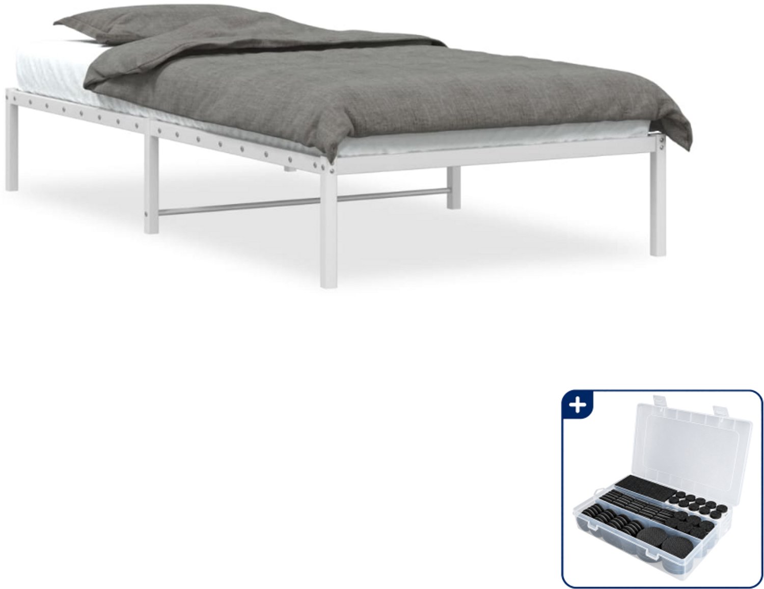 vidaXL bedframe - 100 x 190 cm - staal - wit - Inclusief antikrasvilt 177-delig