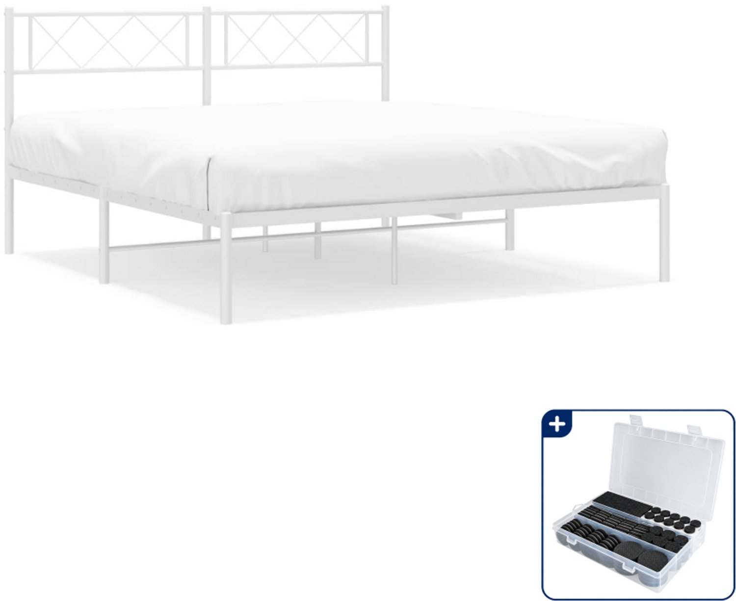 vidaXL Queensize bedframe - 160 x 200 cm - staal - wit - Inclusief antikrasvilt 177-delig